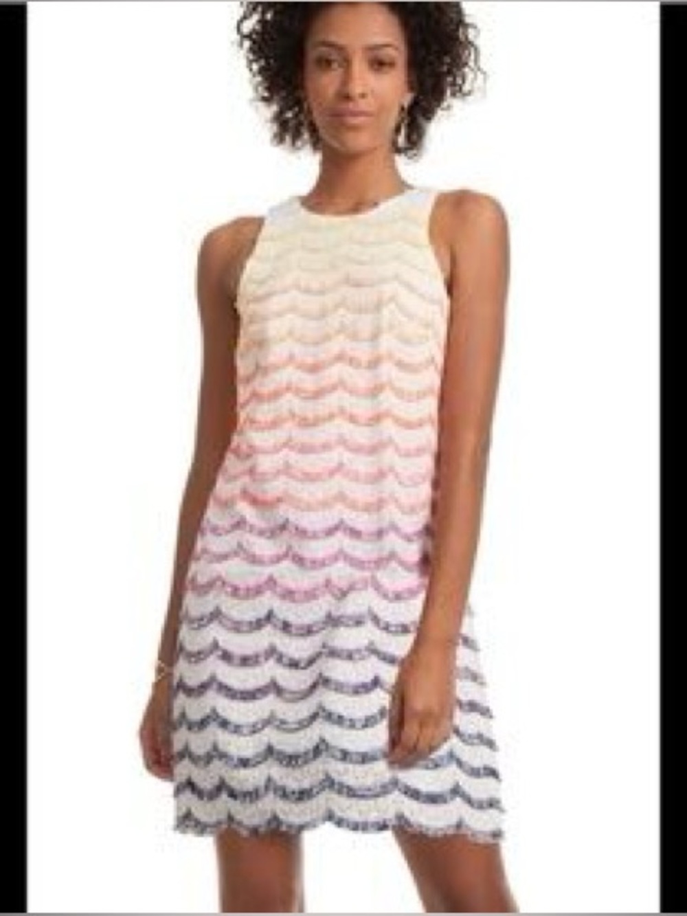 Trina Turk multicolor scallop fringe lace shift dress